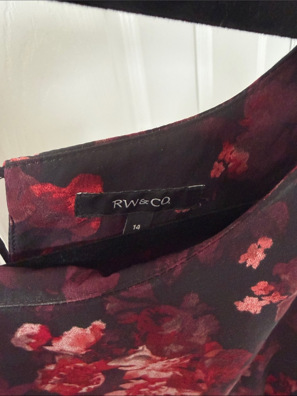 RW&CO. Black Dress with Red Floral Print - Long Sleeve A-Line - Picture 3 of 3